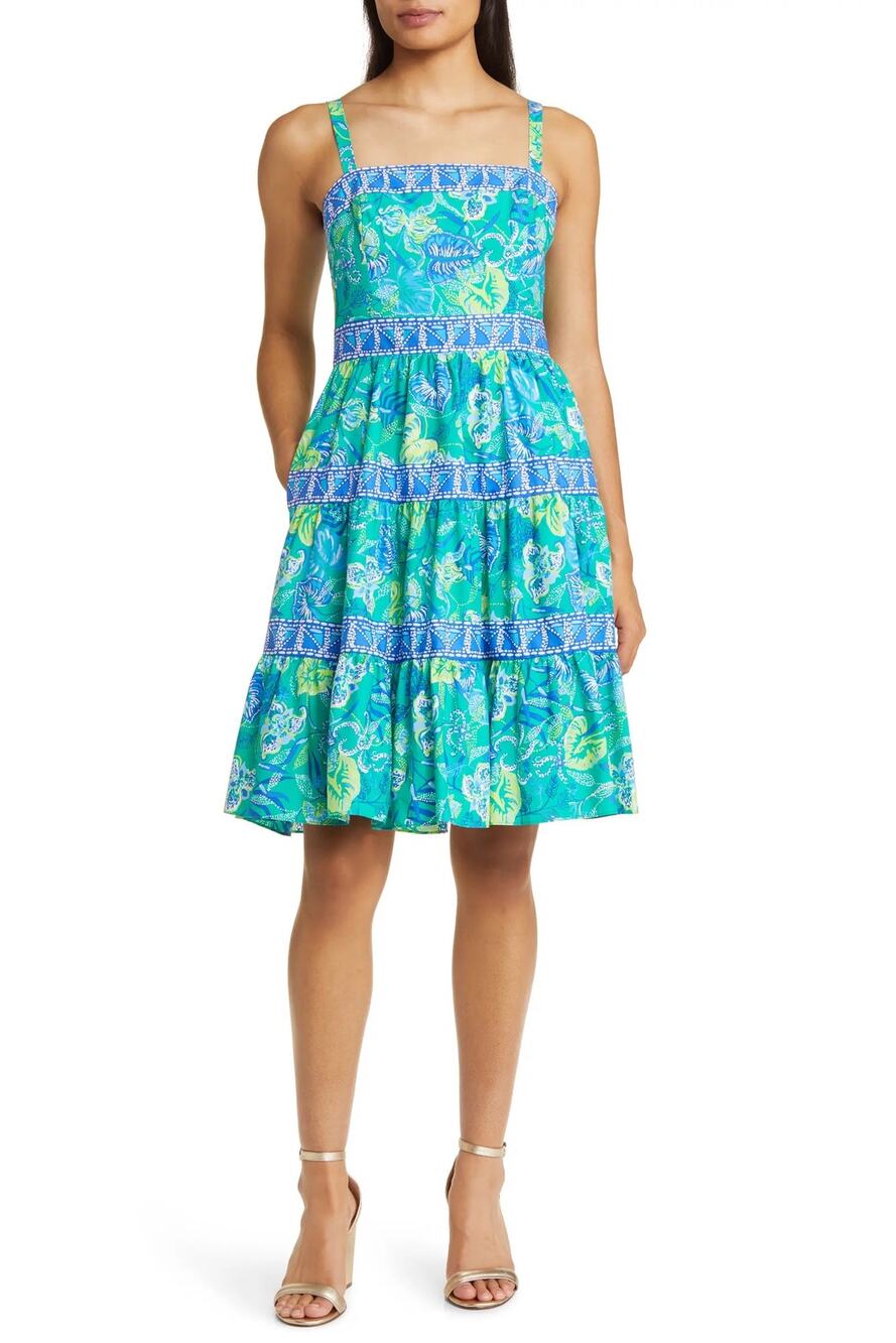 Lilly Pulitzer Women's Casidee Floral Tiered Cotton Dress sz 10